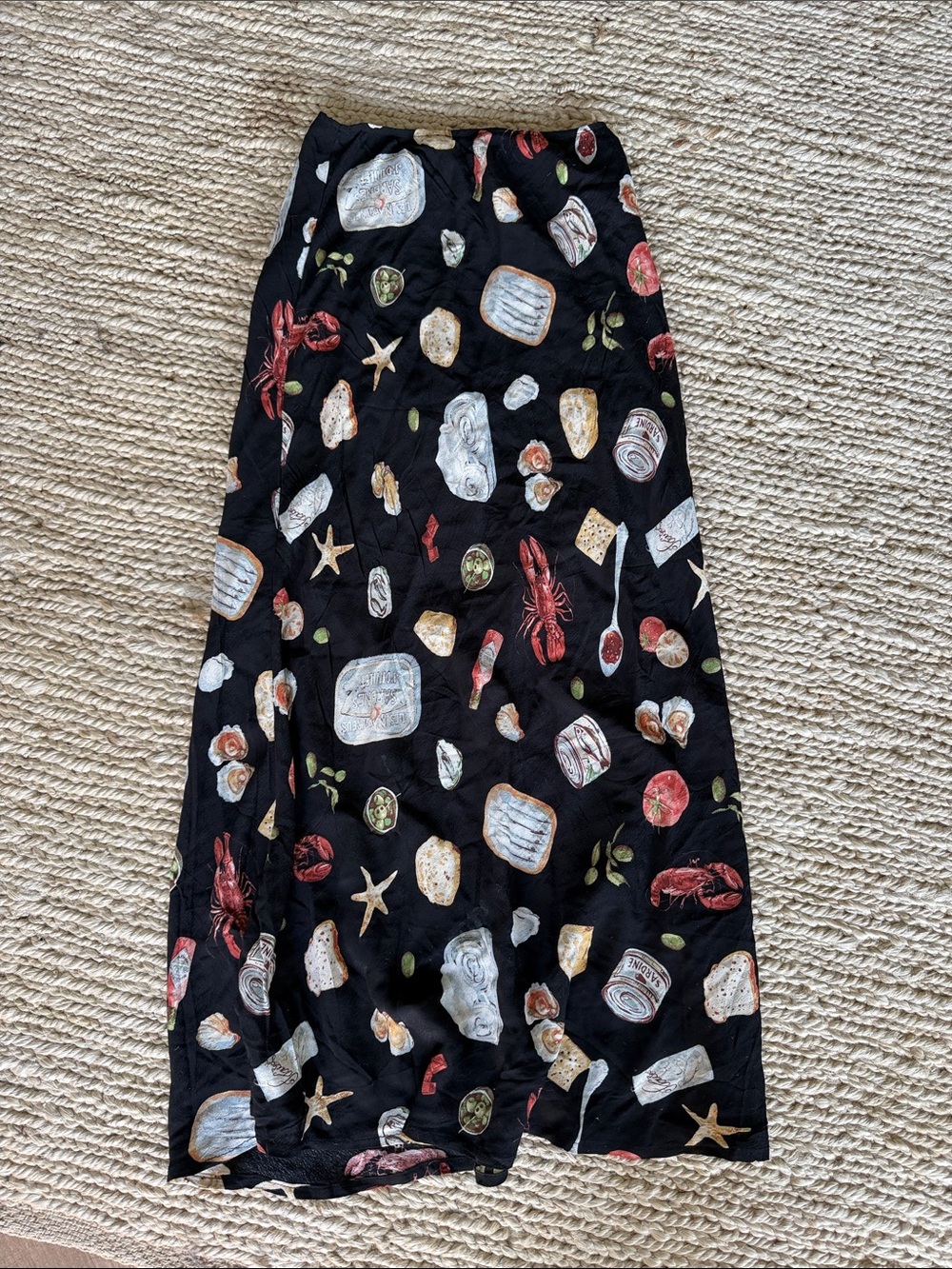 Black Seashell & Lobster Print Maxi Skirt - Women